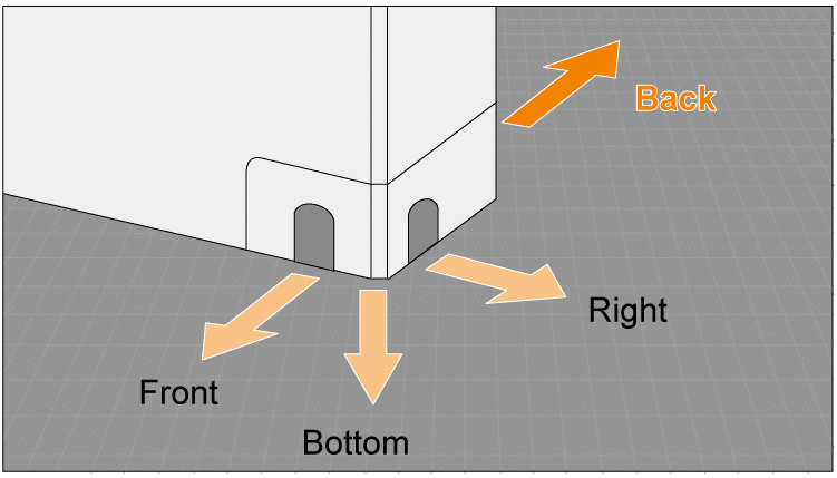 Diagram illustrating piping connection options for Mitsubishi Electric PUMY-P outdoor unit, showing arrows pointing to front, back, bottom, and right connection points for flexible installation.