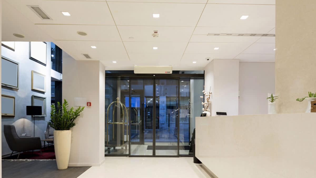 Air curtains for reception foyer doors