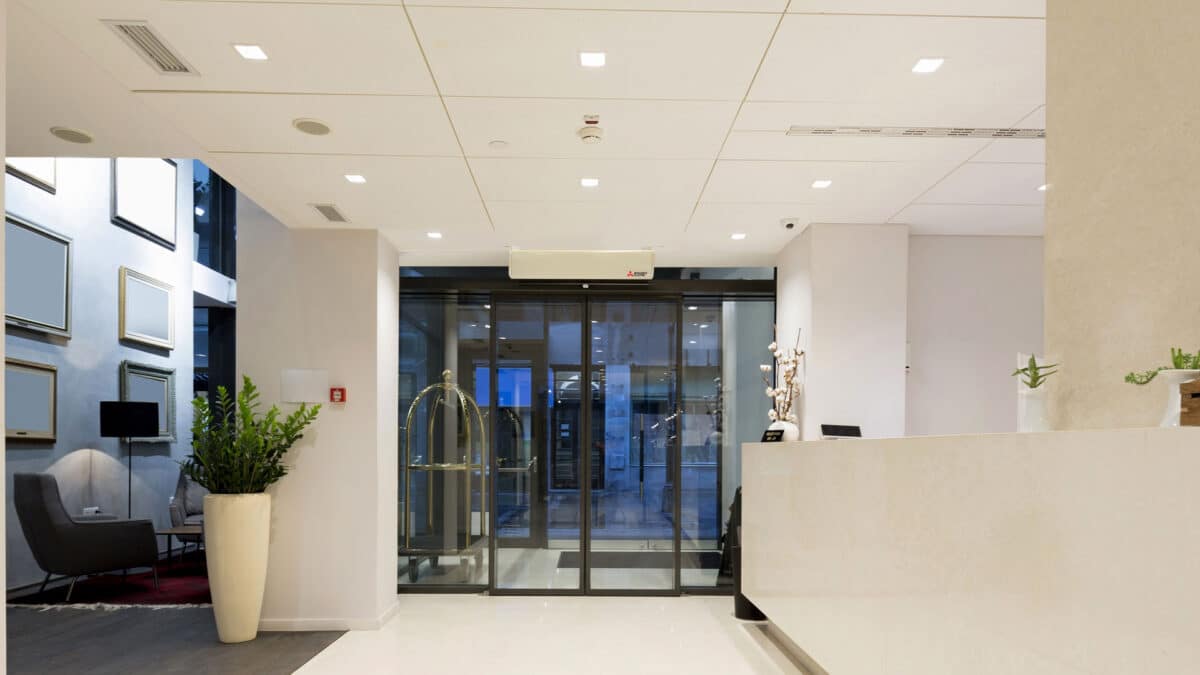 Air curtains for reception foyer doors