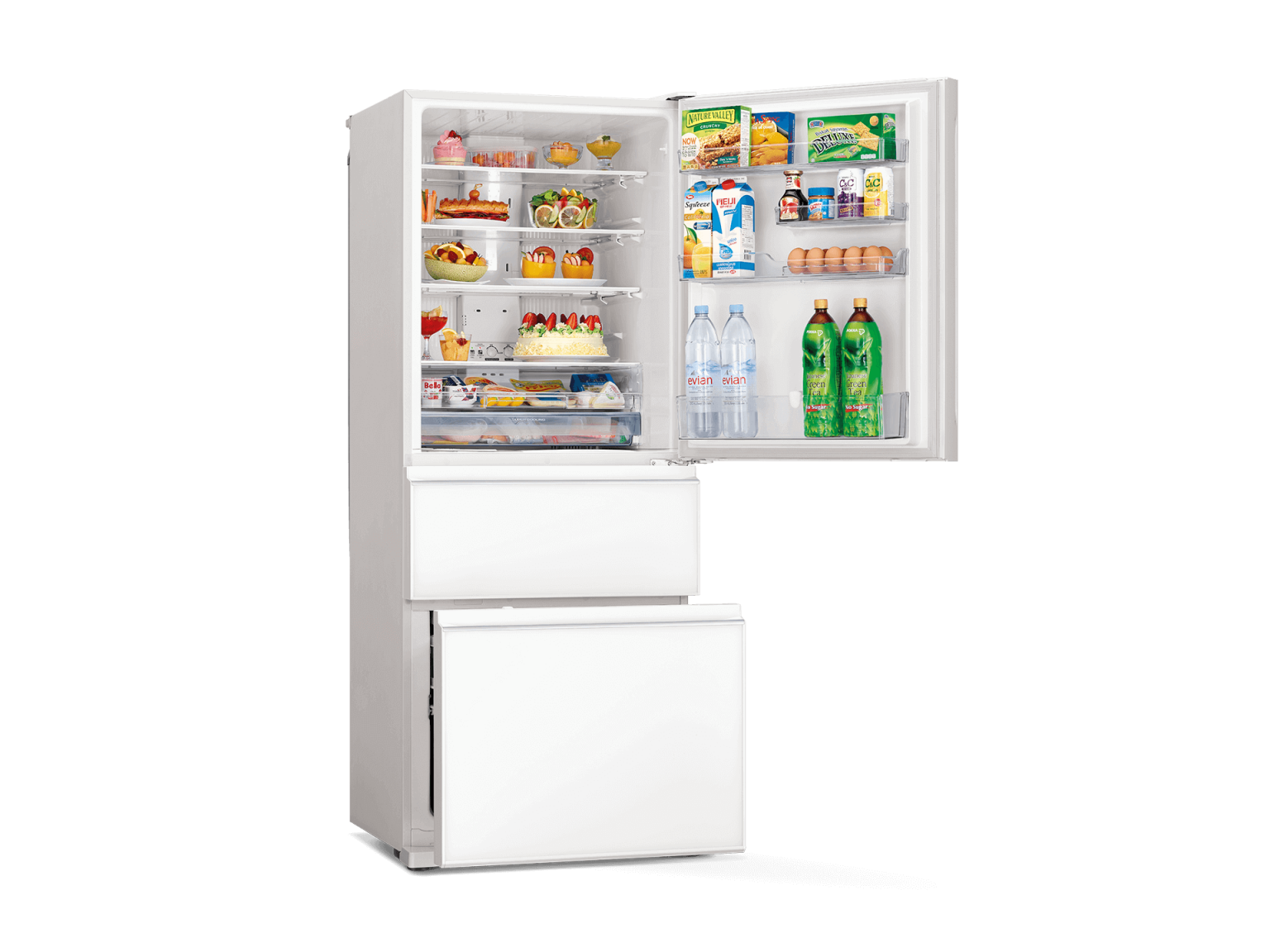 450L 3 Door Bottom Mount Fridge in Glacier White