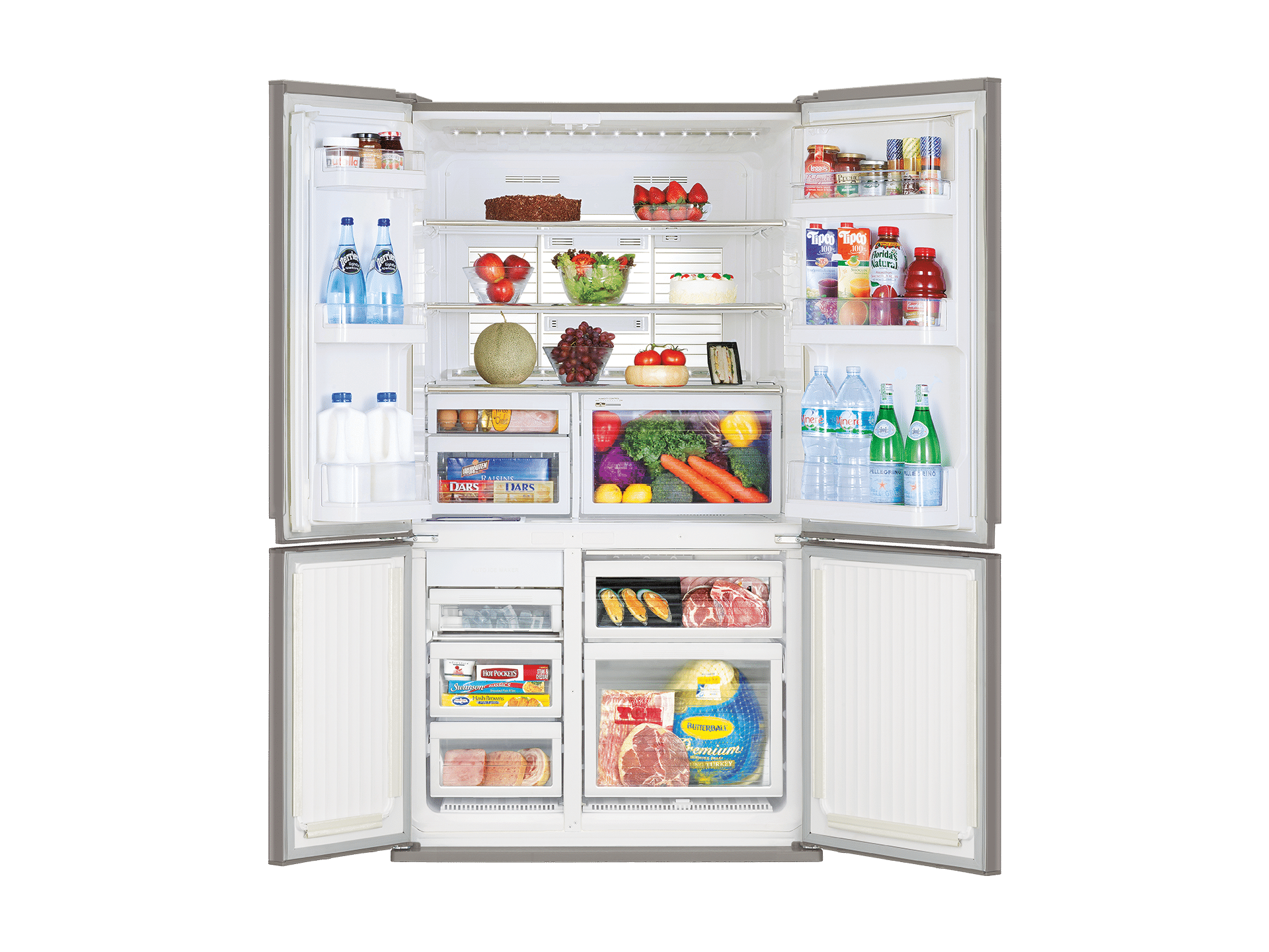 mitsubishi 650l l4 glass mini french door fridge