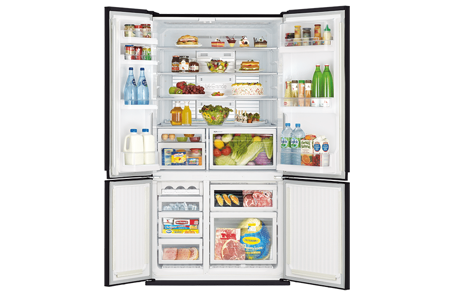 MR-LA635ER-GBK black French door fridge detail