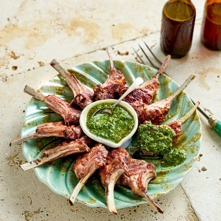 LAMB CUTLETS WITH GARDEN GREENS PESTO