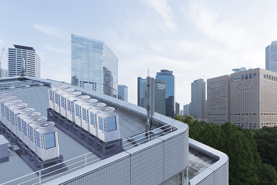 The Mitsubishi Electric City Multi PUHY-(E)P200-1350-YNW air cooled heat pump AC unit delivers high energy performance for large commercial buildings, offering efficient climate control with optimised heat exchange and inverter technology.