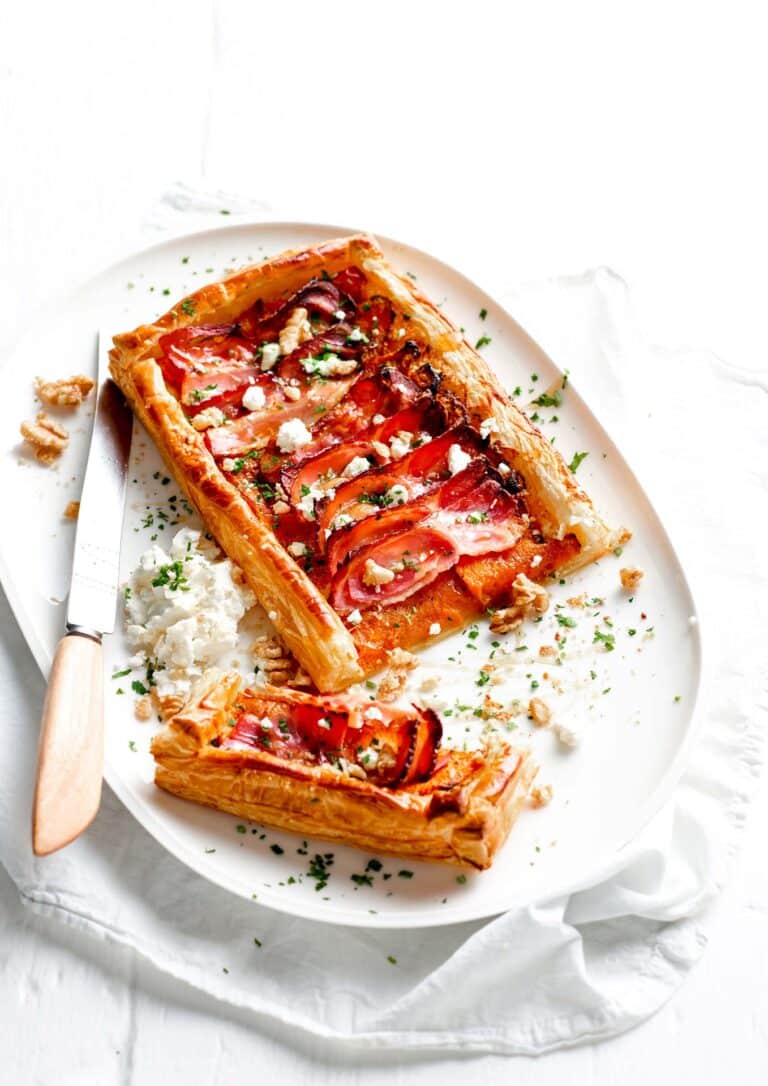 BACON, PUMPKIN AND GOATS’ CHEESE TART