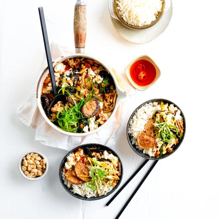SPICY BRAISED TOFU WITH SHIITAKE MUSHROOMS