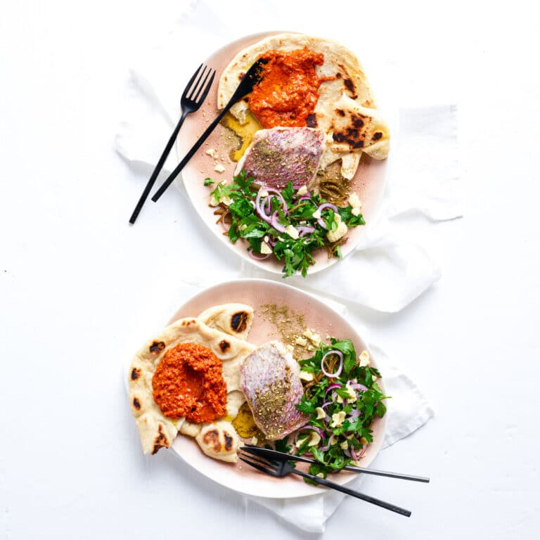 DRY-ROASTED FISH WITH MUHAMMARA