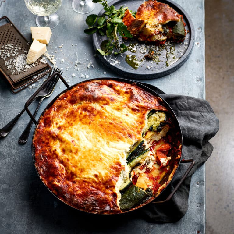 GLUTEN-FREE LASAGNA WITH ROASTED GARDEN VEGETABLES