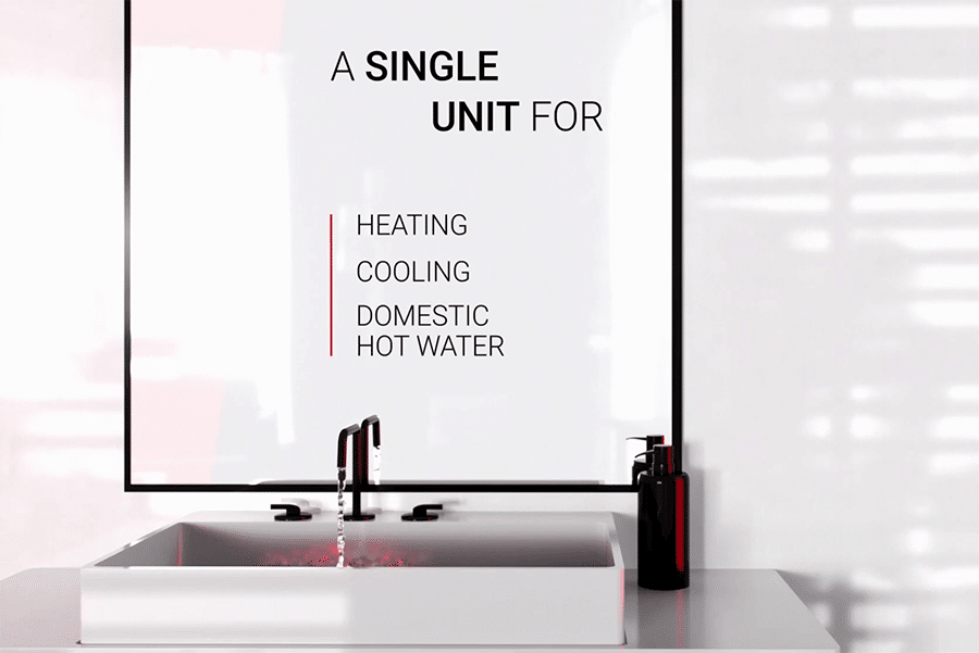 A single unit for heating, cooling and hot water