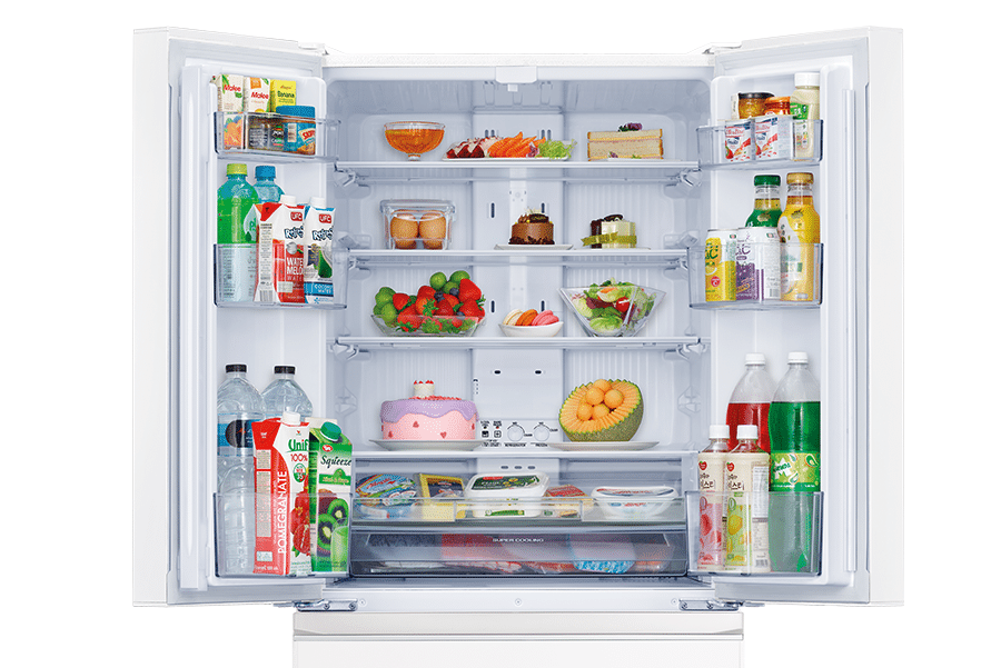 mitsubishi electric french door fridge interior fresh food storage MR LX442EX