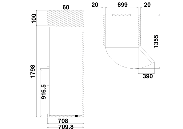 Installation space diagram for Mitsubishi Electric MR-CX450ER bottom mount fridge showing required clearances and door opening dimensions